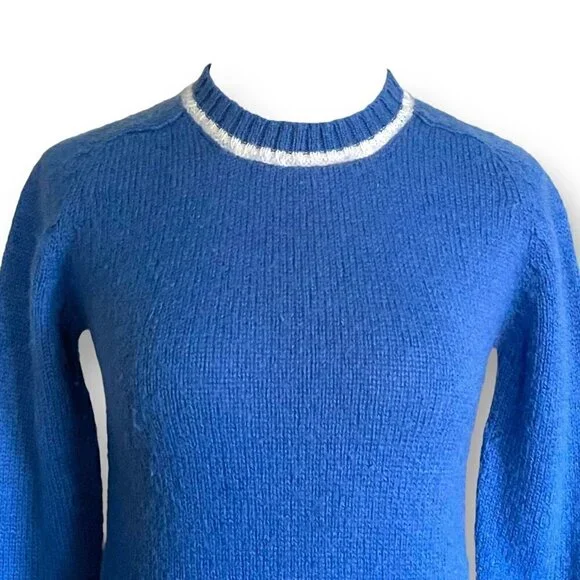 Scholastik Sportswear Womens Vintage 1970s Sweater Sz S Blue White Wool Crewneck - Picture 5 of 8